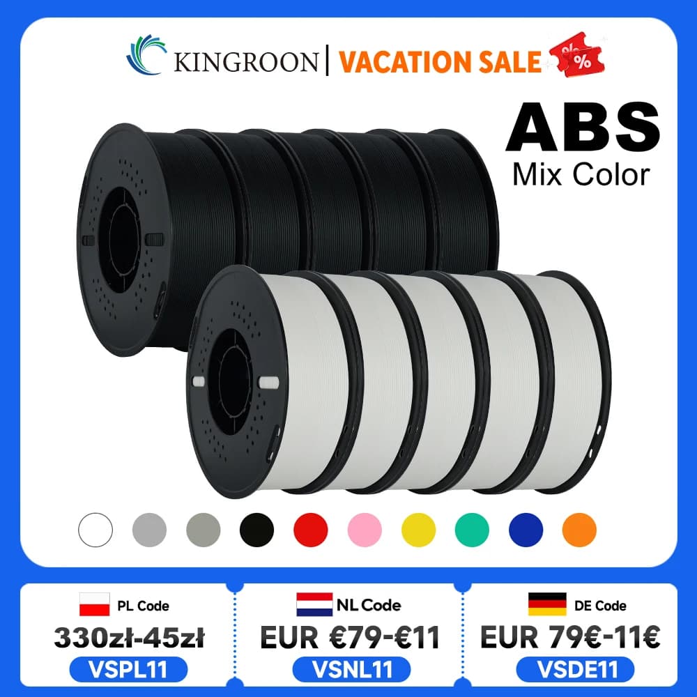 KINGROON 5KG(11LBS) ABS Filament 1.75mm High Strength Toughness 3D Printer Material Black White