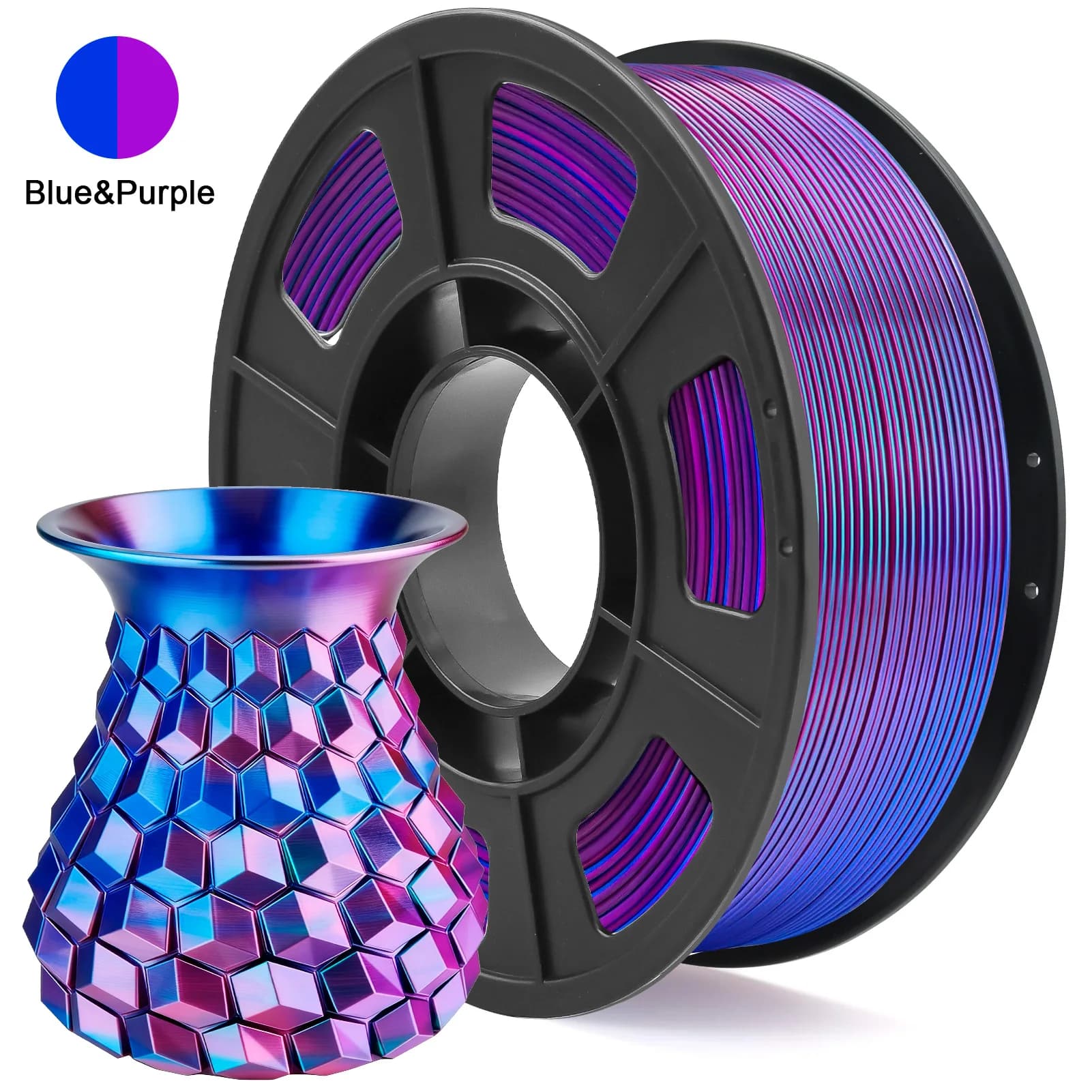 Silk PLA Filament 1.75mm Dual Color Blue Purple, 3D Printer Filament , 250g Spool(0.55lbs) Fits