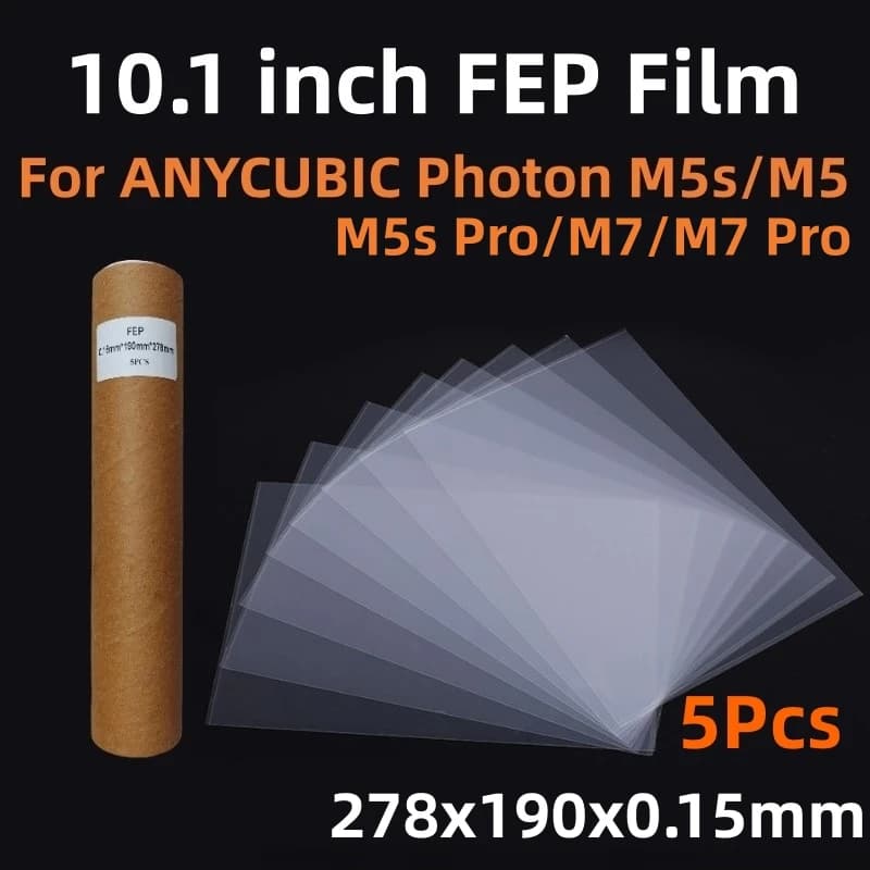 5 Pcs Fep Film 10.1 Inch 278x190x0.15mm for ANYCUBIC Photon Mono M5s M5 M5s Pro M7 M7 Pro UV Re