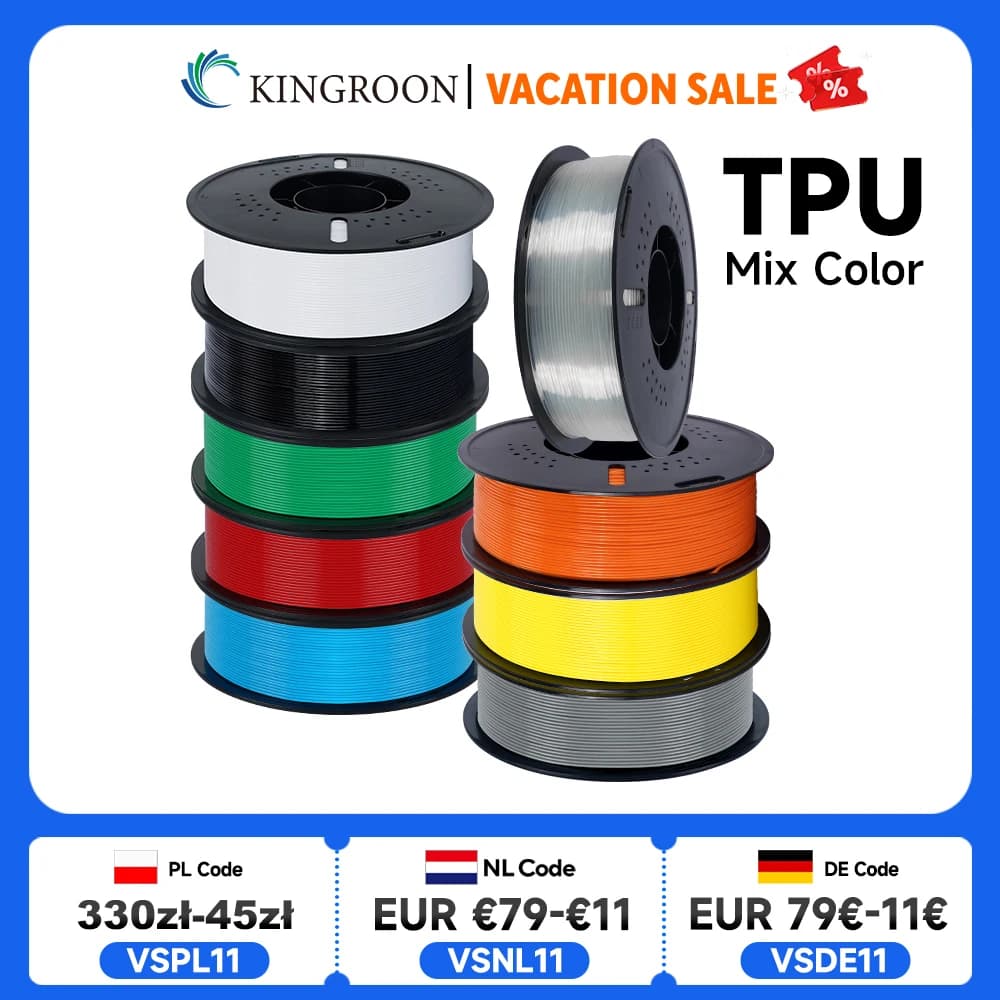 KINGROON Flexible TPU Filament 1.75mm, 5KG 10KG 3D Printing TPU Filament For 3D Printer, Soft 3