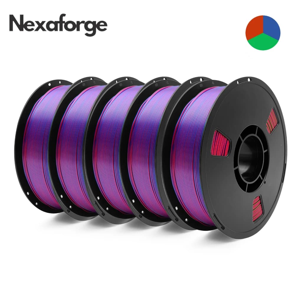 Nexaforge 5KG Tricolor Silk PLA 3D Printer Filament 1.75mm 1kg/spool 3D Printing Material, Colo